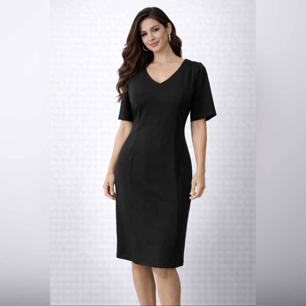 Talbots Black V-Neck Midi Sheath Dress